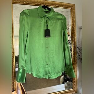 NWT Massimo Dutti Emerald Green Satin Blouse
